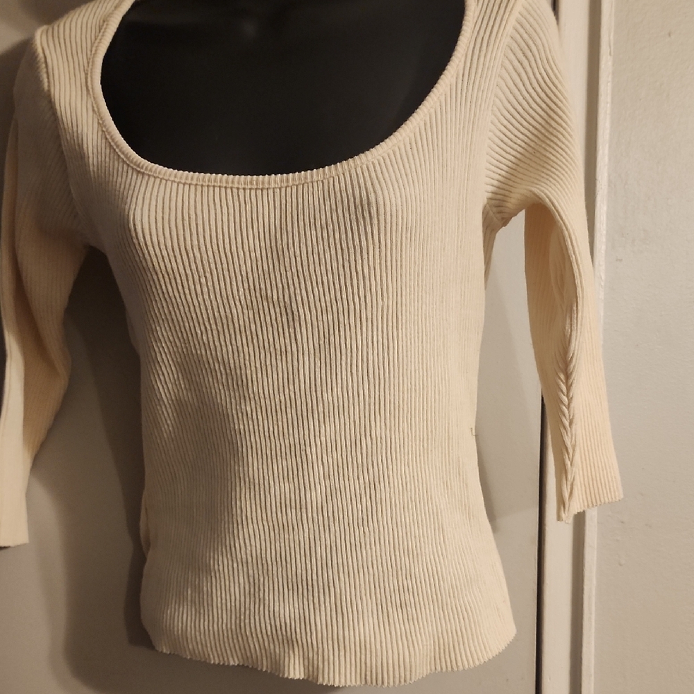 Rave Cream Ribbed Scoop Neck Sweater